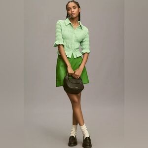 Maeve Anthropologie Smocked Button Down Cropped Top Blouse In S